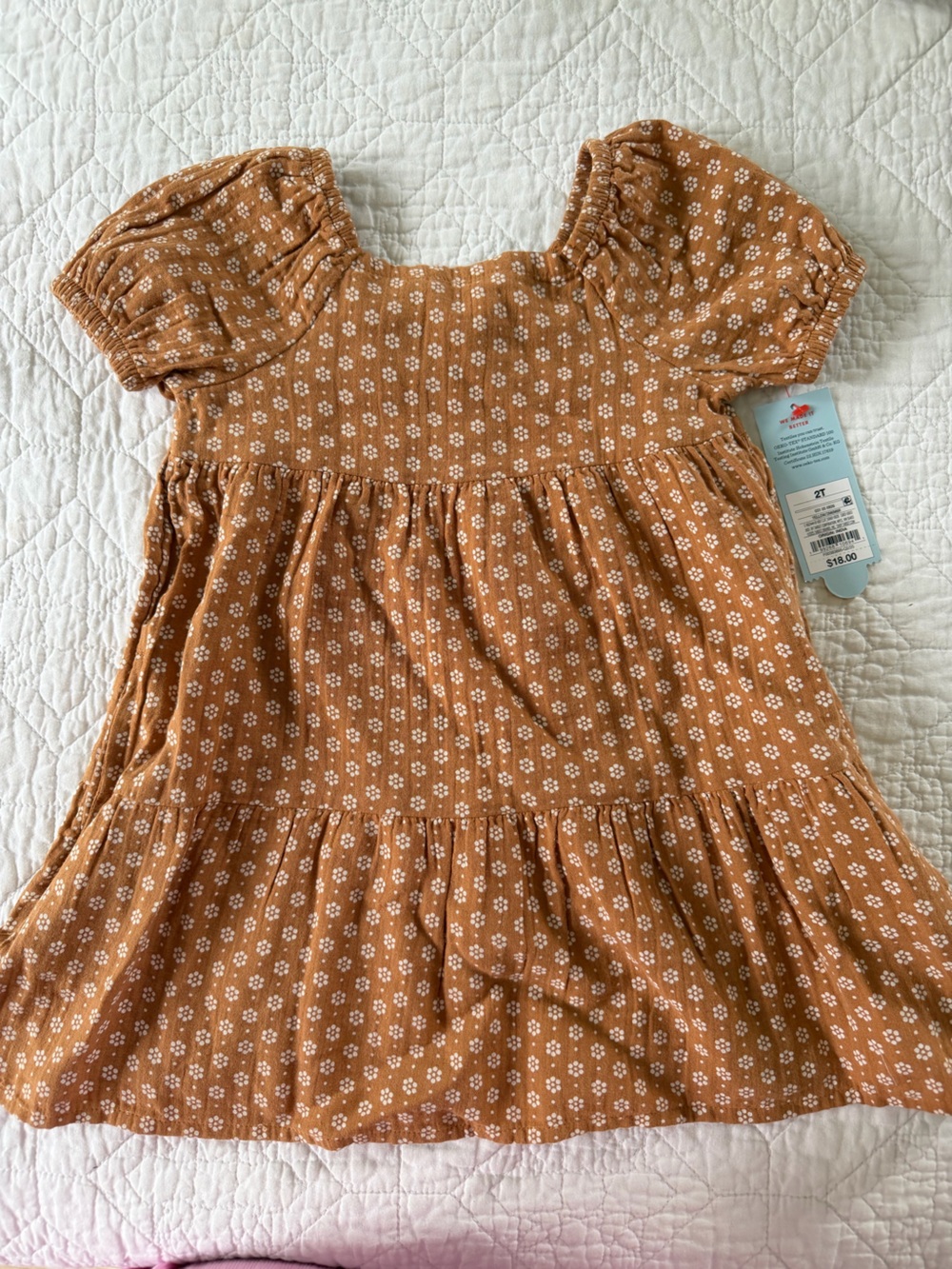 Cat & Jack Girls' Rust Orange Floral Print Dress
